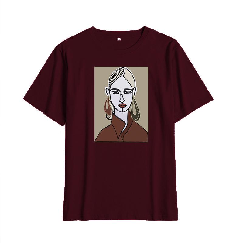 

Shellsuning летние футболки с круглым вырезом и короткими рукавами с принтом, повседневные футболки с рисунком персонажей, женские простые свободные хлопковые базовые женские топы 3XL вино красного