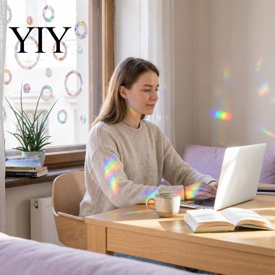 Home Window Decoration 16Pcs Decals to Prevent Bird Strikes, Clings for Birds Circles Style Rainbow Privacy Film Alert Static Glass Reminder Sticker,