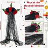 Halloween Party Essential Set: Tulle Headband, Skull Festival Hair Hoop, Gloves & Necklace for Day of the Dead Masquerade