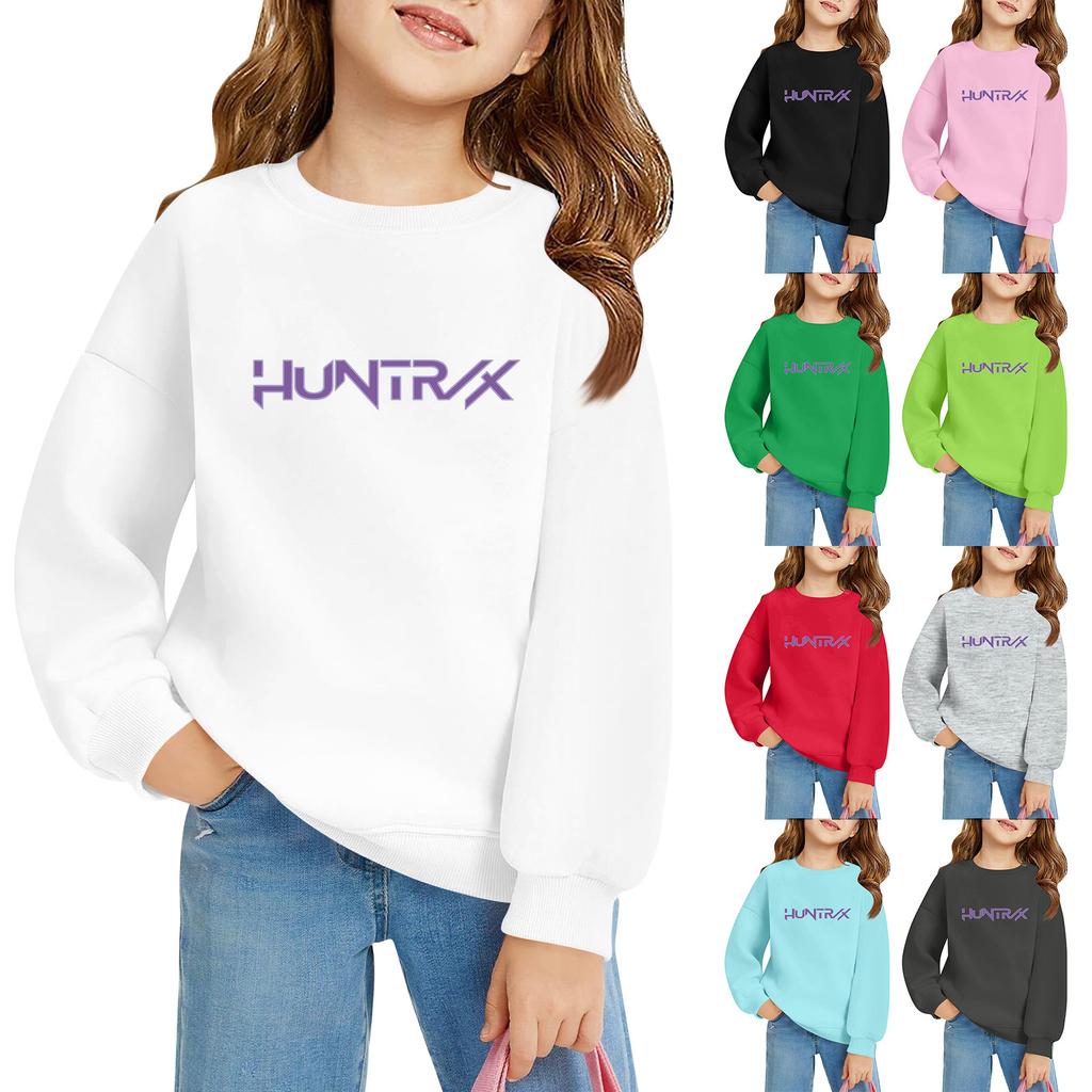 Genser med lange ermer og løs passform for barn, med bokstavtrykk og rund hals