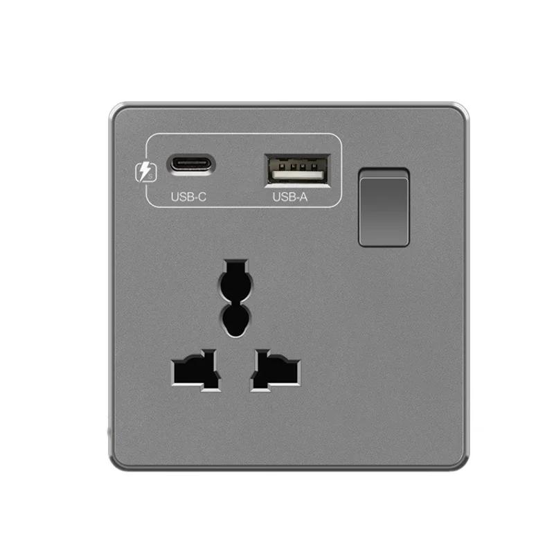 18W Type-C Plug Quick Charging Uk 13A Usb Wall Socket,Electrical Outlet with 3.1A USB C,Universal Dual 5-pin Power Socket Panel