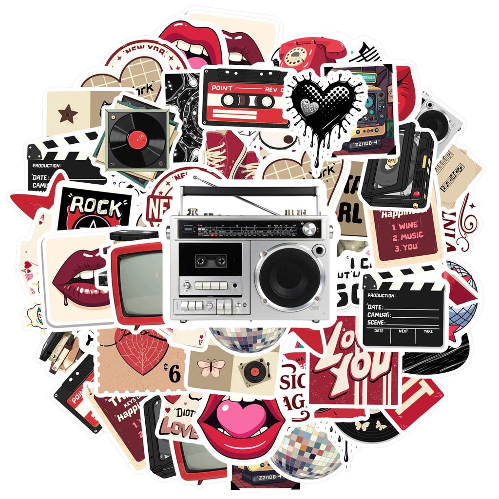 35pcs-50pcs Cartoon Art Stickers Retro Music Vintage Stickers Music Stickers For  Laptop Luggage Scrapbook Diary Sticker