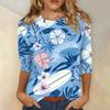 Women's Floral Print Round Neck Top With Three Quarter Sleeves T-Shirt Three Quarter Sleeves T-Shirt