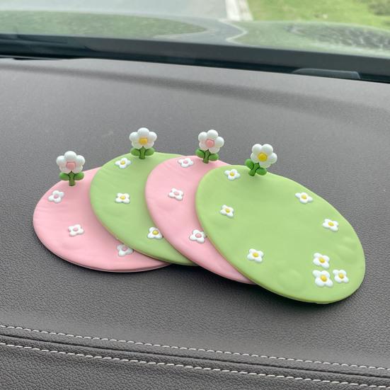 Cartoon Flower Car Coaster Heat-Resistant Washable Cup Mat for Vehicle Interior Cute Dashboard Decor for Cup Holders School Office Desk