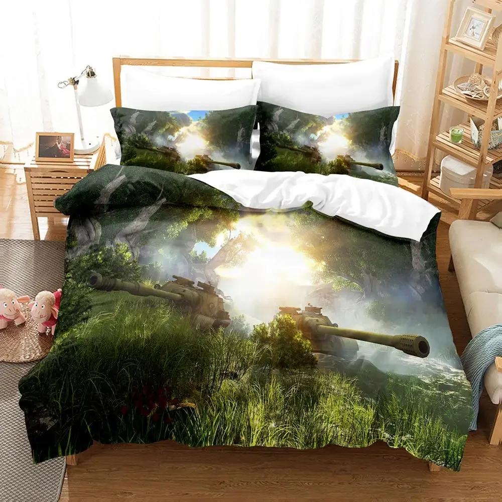 Tank Duvet Cover Set King Size War Theme Bedding Set Dirt Bike Quilt Cover for Kid Boys Men Comfortable Microfiber Quilt Cover