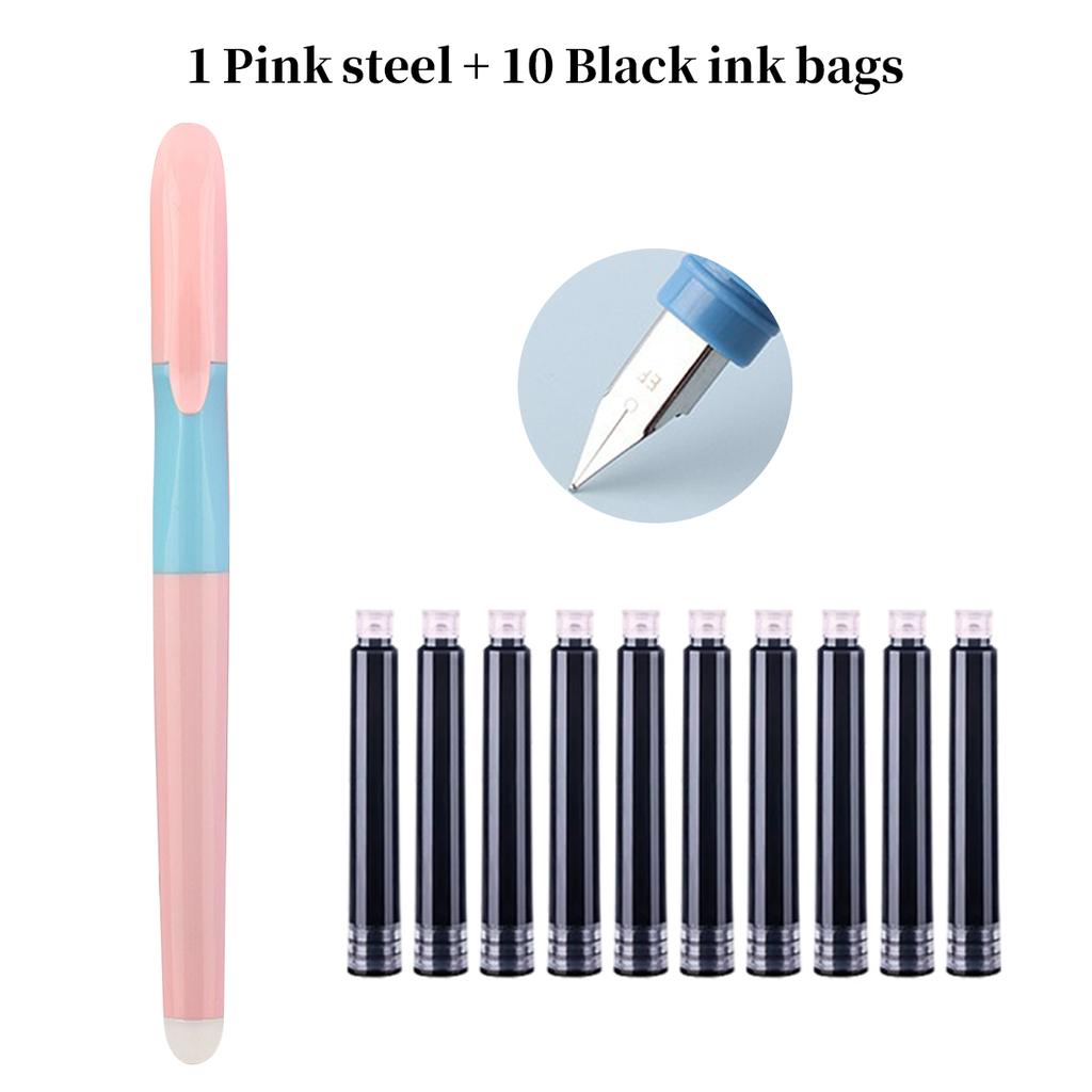 Kawaii Stance Pen Soft Grip, Erasable Replaceable Ink Children's Writing Posture Training Pen School Student Stationery Supplies
