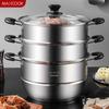Meichu 304 Stainless Steel 3-Layer Steamer Pot, 26CM with Glass Lid