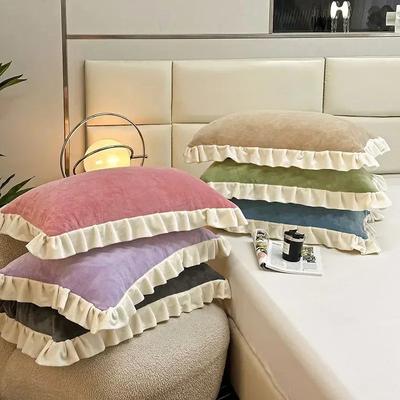Lace  Thickened Milk Velvet Pillow Case Pair   Cozy Skin-friendly Dual-sided Pillowcase Single Person Pillow