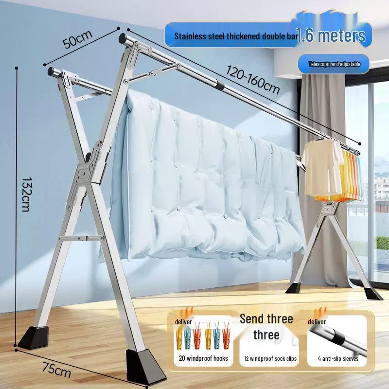 201 Stainless Steel X-Type Telescopic Clothes Drying Rack, Indoor Floor-Standing Model for Household Use