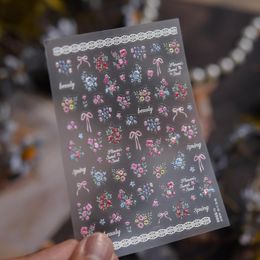 Tomoni Shell Light Nail Stickers - Spring Flower Lace Design Decorative Stickers