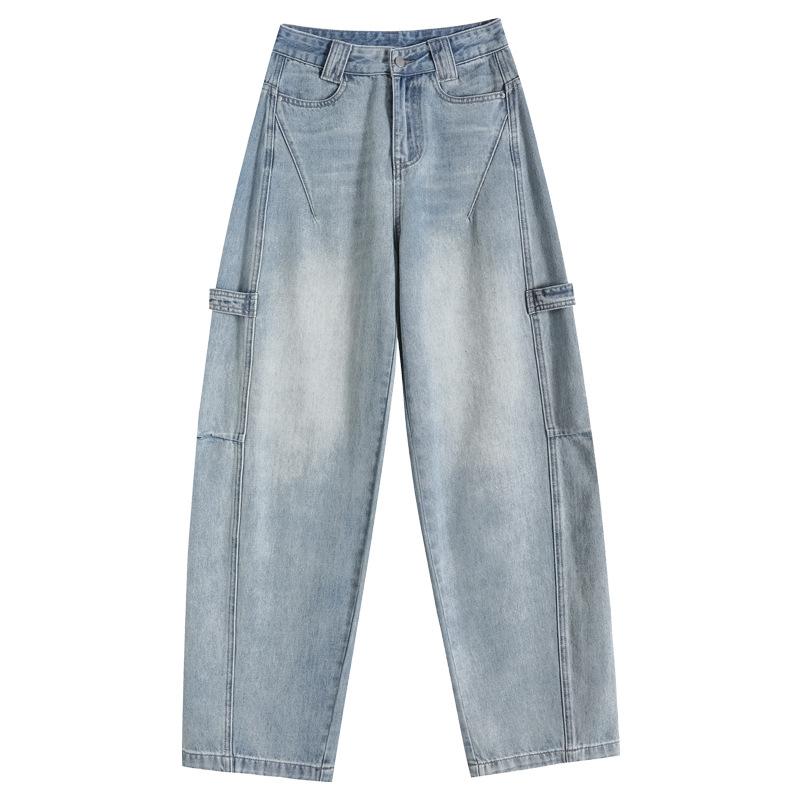 Retro Blue Scimitar Wide-leg Jeans for Women In Spring and Autumn New High-waisted Slimming Tool Loose Drooping Banana Pants