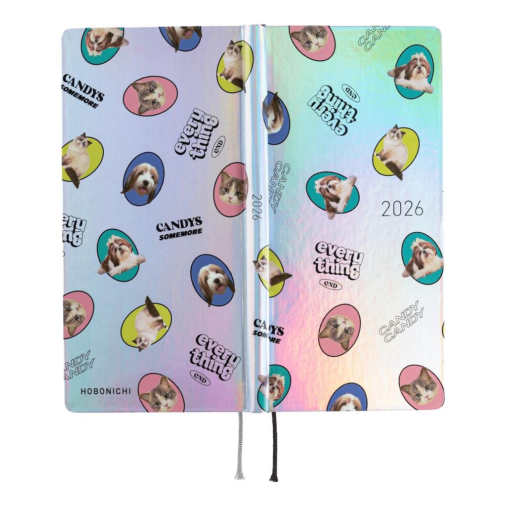 Hobonichi Techo 2026 weeks English Edition Candy CAT RANDOM January Start Weekly Planner Left Slim Vertical Stripper/DOG & (aurora)