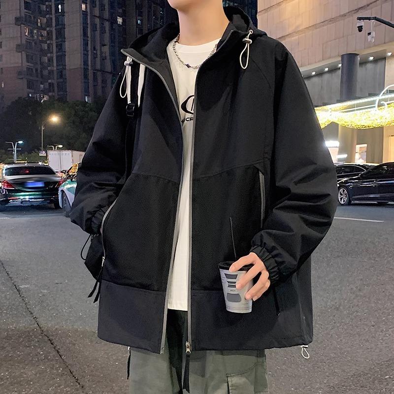 Black Charge Jacket for Men's Spring and Autumn New Loose Large Size Fat Man's Clothes Handsome Clip