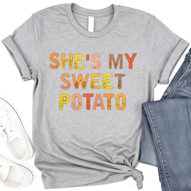 Shes My Sweet Potato I Yam Cotton TShirt Couples Holiday Matching Shirts for Husband and Wife Casual Short Sleeve Casual Tops
