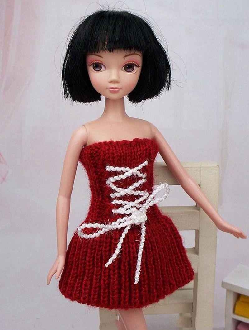 

Уникальные аксессуары для кукол Трикотаж Платья с открытыми плечами для кукольного домика Барби Цельное платье Одежда для куклы Блайз 1/6 BJD красный