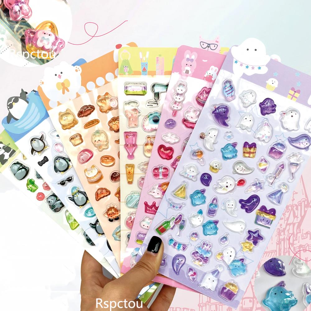 6pcs Cute Aesthetic Cartoon 3D Crystal Stickers Kawiai Girl DIY Decoration Sticker Luggage Phone Laptop Reward Decals Toy