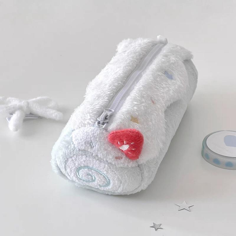 1 Peça Fofo Creme Rolo Suíço Macio Pelúcia Estojo para Lápis Zíper Grande Capacidade Estudante Escolar Saco de Armazenamento para Material
