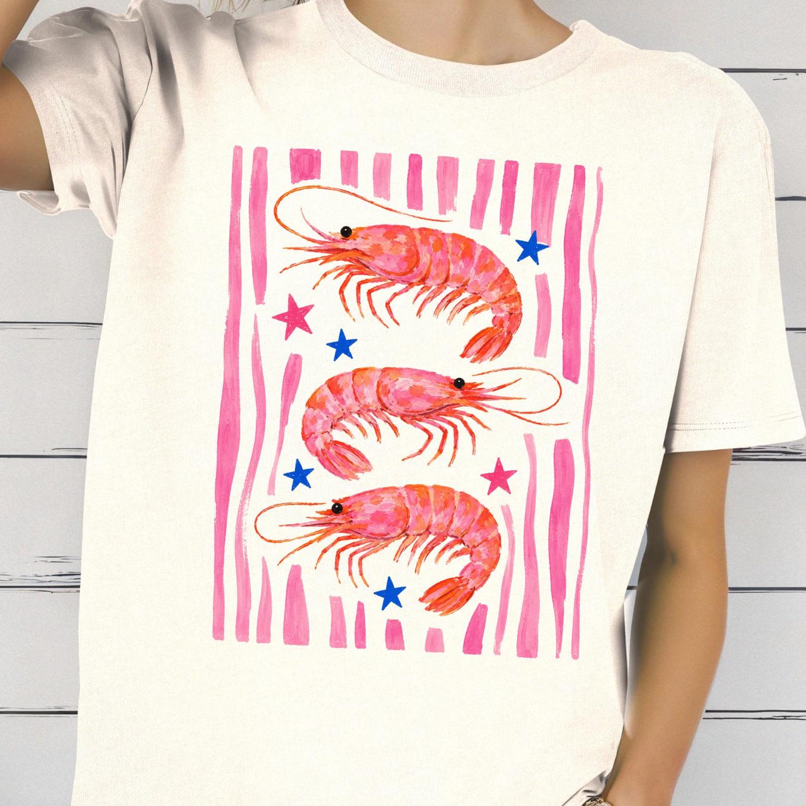 Coastal Shrimp Shirt, Pink Seafood Tee, Retro Beach Shrimp Shirt, Cute Nautical Summer Tee, Fun Coastal Vacation Shirt, Trendy Summer T shirt S