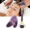 Natural Amethyst Double Head Jade Stone Roller & Guasha Scrapping Plate Face Massage Tool Kit