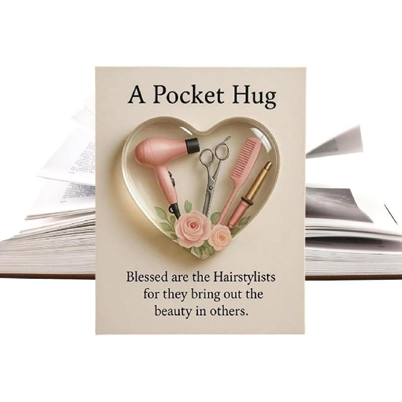 Mini Hairdresser Tools Heart Pocket Hugs for Hairstylists Inspirational with Greeting Card Christmas Thank You Gift for Women Men