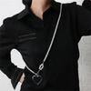 Women Creative Gifts Long Necklace Big Mirror Heart Pendant Pearl Shoudler Chain Personality Jewelry Party Accessories Decor