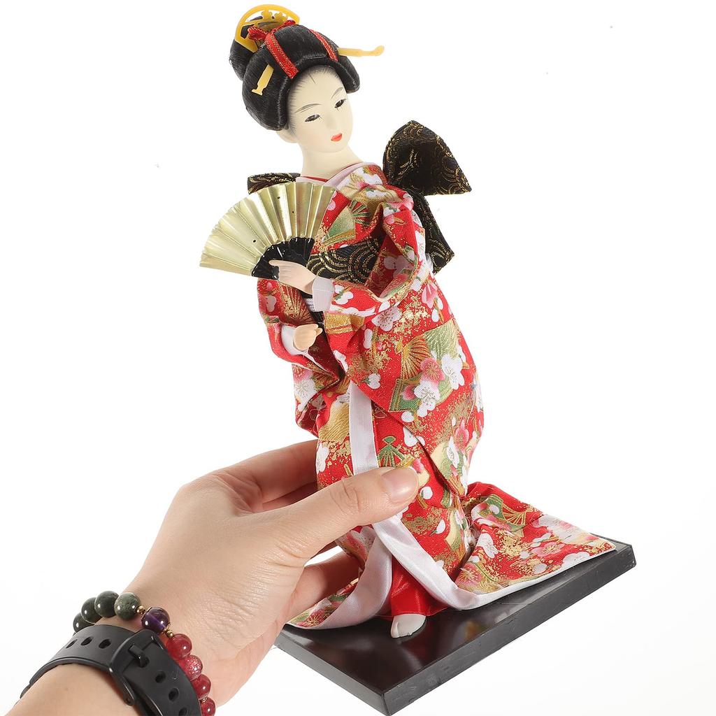 LEDMOMO Japanese Geisha Doll Traditional Kimono Figure Oriental Home Decor Ornament Plaster Cotton Souvenir Gift 25 X 13 Cm