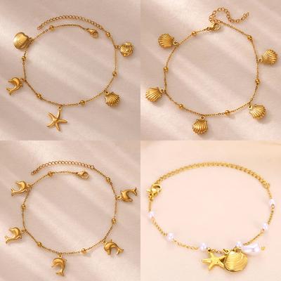 Seestern Muschel Edelstahl Fußkettchen Für Damen Mode Goldfarbe Knöchelarmband Trendy Sommer Strandurlaub Ozean Schmuck