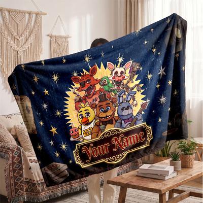 Five Nights At Freddy’s Personalized Flannel Blanket, Custom Printed Text Name, Warm Soft Blanket For Couch Bed
