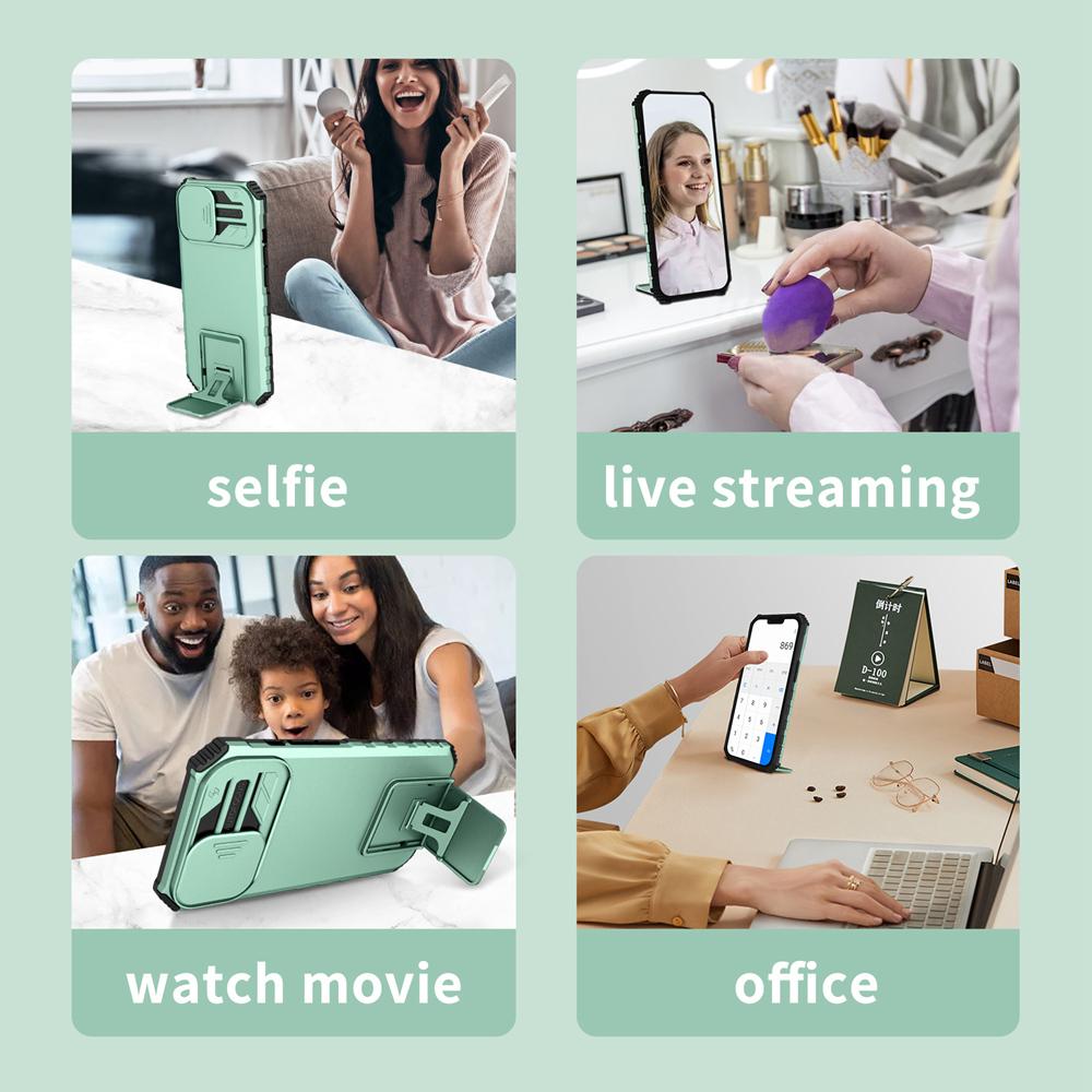 KEYSION Shockproof Case for Infinix Hot 11 Play 10 Push Pull Camera Protection Live Stand Phone Cover for Hot 11S NFC 10i 10S