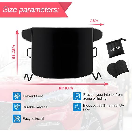 Windshield Snow Cover For Cars, Trucks, Vans - Waterproof, Windproof Winter Frost And Ice Removal Sunshade With Side Mirror Covers