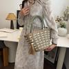 Contra-color Women's Woven Tote Shoulder Bag Eco-friendly Material Fine Workmanship Excellent Quality Holiday Shopping Date