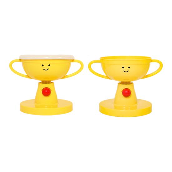 Adjustable Elevated Cat Bowl 60-Degree Tilted Small Dog Feeder 5 Height Settings Raised Food Bowl Cute Trophy Shaped Pet Dish for Pets Neck Comfort