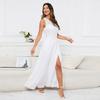 Amazon European and American White Chiffon Lace Dress High Split Back Hollow Elegant Evening Dress Long Dress