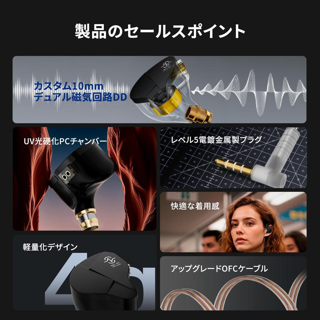 Yinyoo CCZ NC01 Wired 10mm DD Earbuds with UV PC 4g Lightweight OFC Double Parallel Noise Grade 5 Plated Metal Ergonomic Design for and Studying with