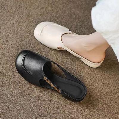 French Retro Half Slippers Women Wear New Summer Soft Low-heeled Single Shoes Muller Shoes Wear Versatile Sandals