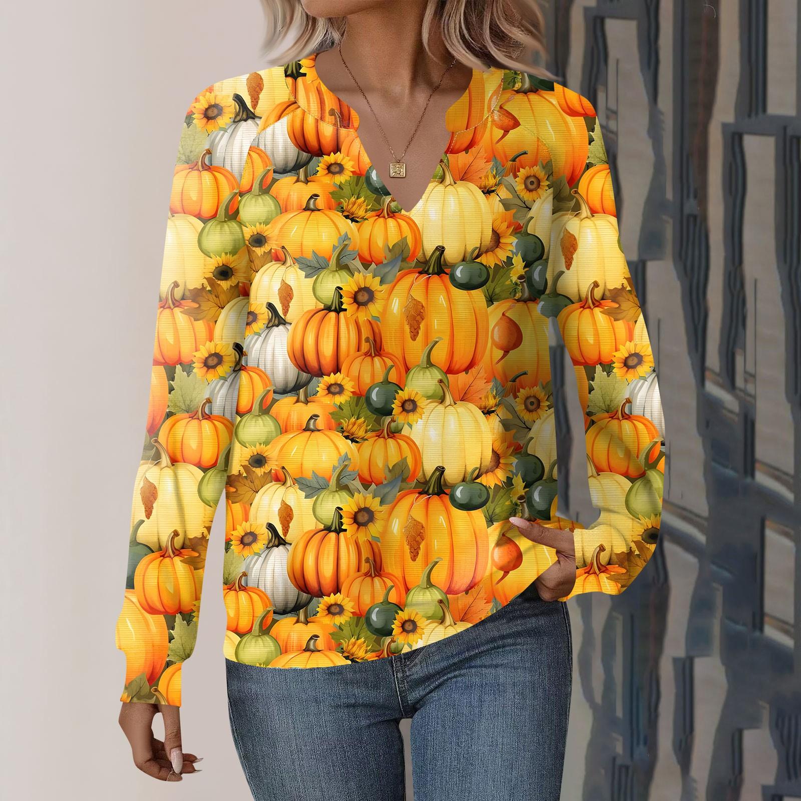 

Женская повседневная толстовка с длинным рукавом и V-образным вырезом, свободный пуловер с принтом на Хэллоуин XL жёлтый