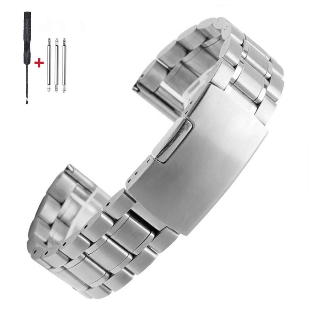 16mm 18mm 20mm 22mm 24mm Straight Curved End Stainless Steel Watch Band Silver Gold Black Metal Folding Clasp Bracelet with Tool