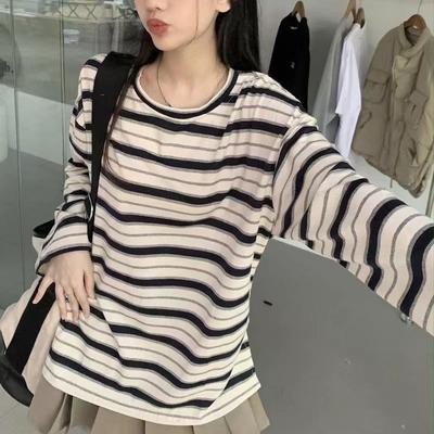 Frauen T-shirt Frühling und Herbst Neue Koreanische Lose Gestreiften Langarm T-shirt Weibliche Studenten Dünne Vielseitig Tops