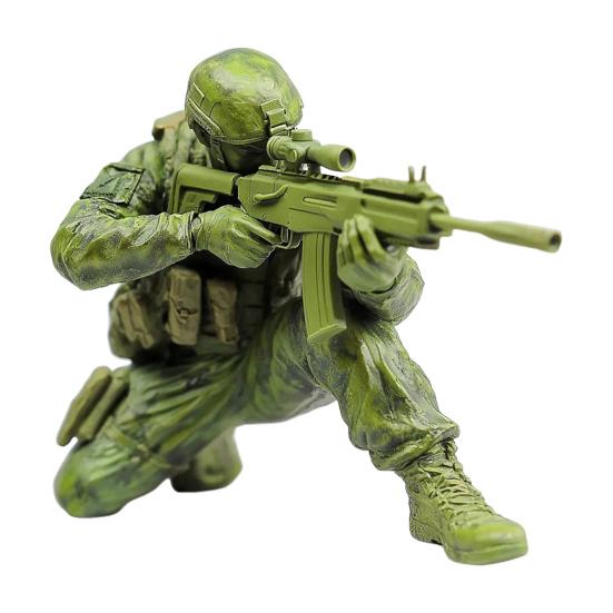 Rifle Soldier Figurine Realistic Green Soldier Statue Sculpture Metal Model Toy Home