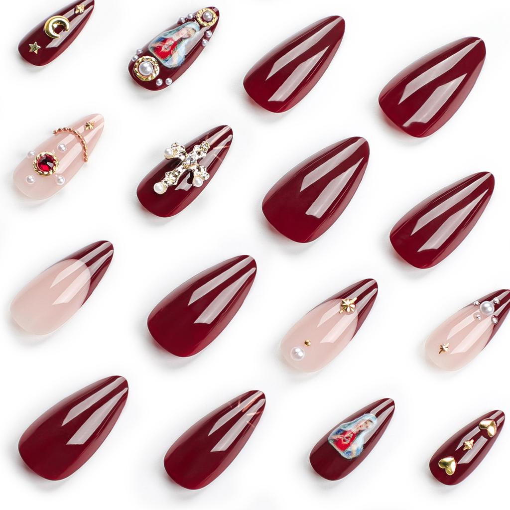 24 Pieces Europe and The United States Popular Nail Art Wearing Nail Cross Flash Diamond Explosion Flash Wearable Nail Piece Star Moon Fake Nail