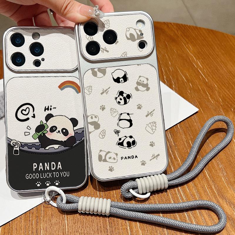 Süßes Cartoon-Panda-Leder-Lanyard-Hülle Für iPhone 18 Pro Max Hybrid-TPU+PU Anti-Rutsch-Weiche Abdeckung Für iPhone 17 16 15 14 13 Pro Max