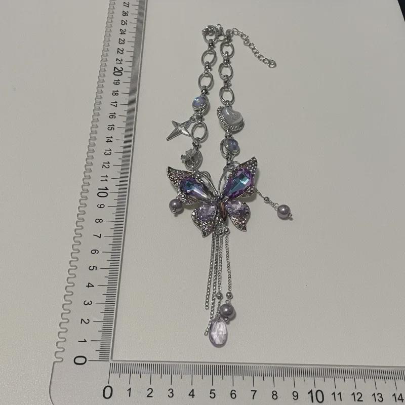 Elegant Purple Diamond Butterfly Tassel Necklace - Trendy Sweet Cool Design