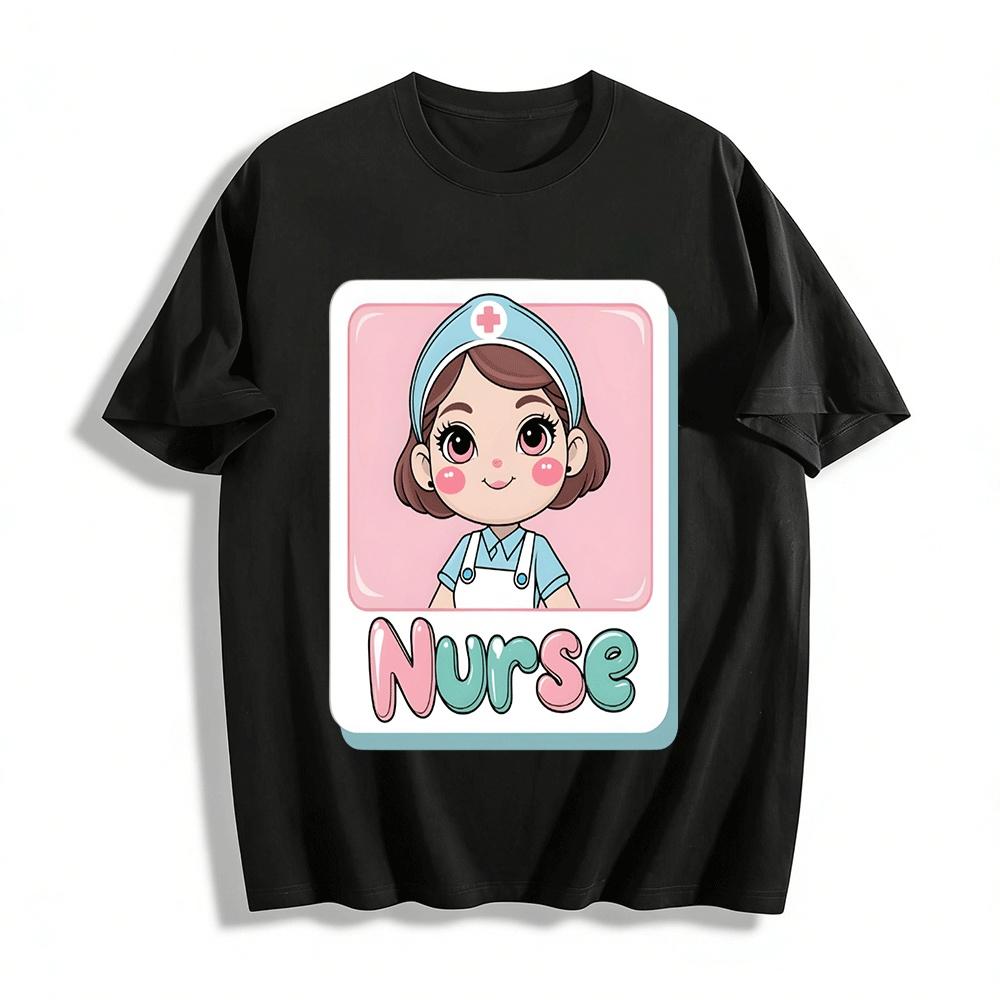 

Cartoon Nurse Print Casual Top Women s Breathable Daily T-Shirt Pure cotton T-shirt XXS