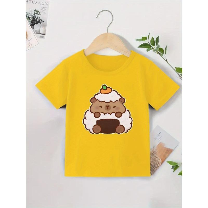 

European sizes New Casual Short-sleeved T-shirt for Summer Children s Round Neck Clothing Printed T-shirt Base Shirt 98cm жёлтый