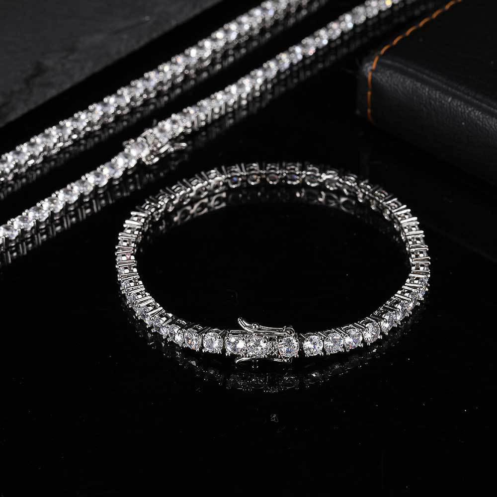 Unisex 4mm Zircon Tennis Bracelet - European & American Hip-Hop Style Jewelry