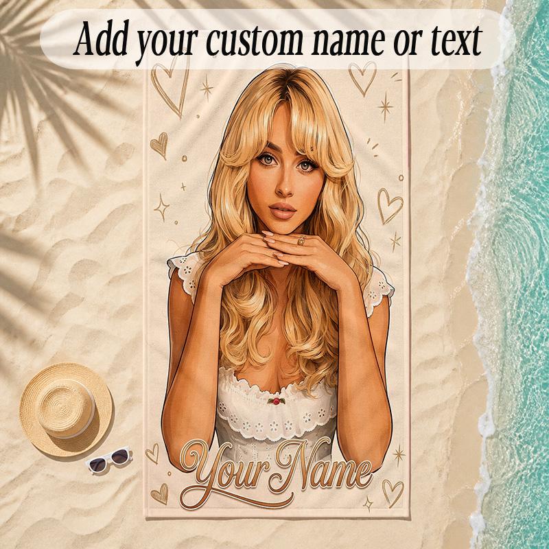 Beach TowelSabrina Carpenter Custom Name Text Personalized Soft Towel for Beach Pool Indoor Home Decor Gift
