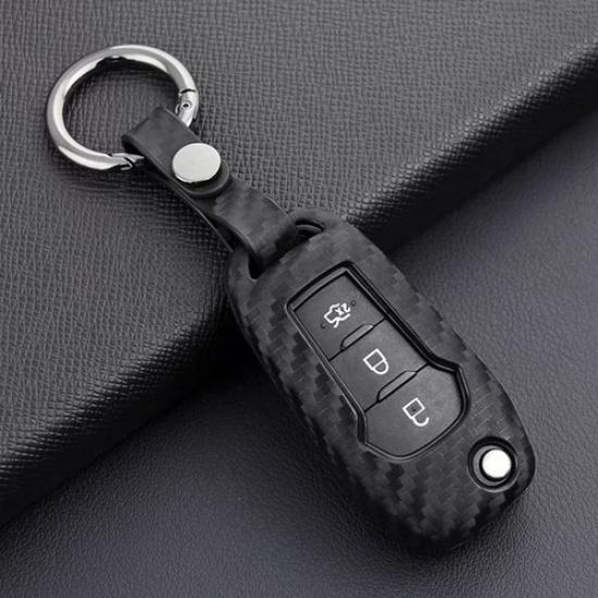 Carbon Fiber Car Key Case Holder Protector Cover Accessories For Ford 2015-