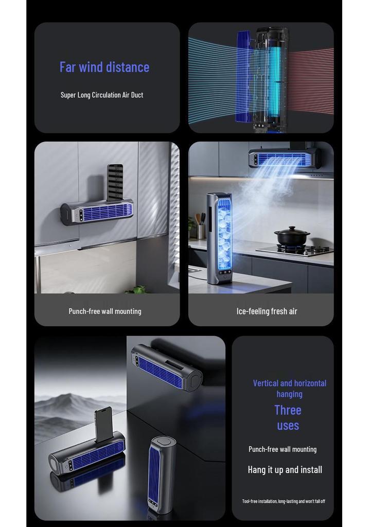 Wall-Mounted Fan for Kitchen, Bathroom, and Bedroom - No-Drill Installation