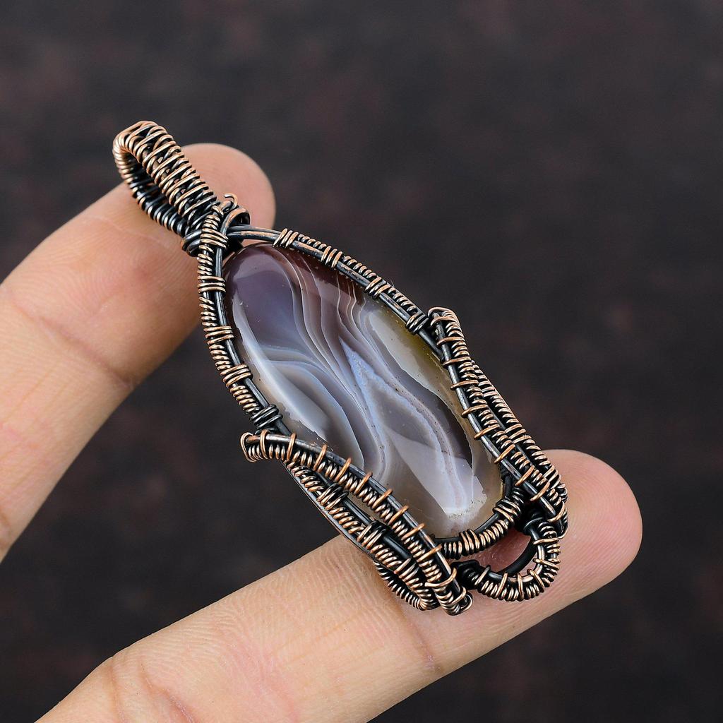 Crazy Lace Agate Pendant Copper Wire Wrapped Pendant Handmade Gemstone Pendant Crazy Lace Agate Jewelry Engagement Gift Copper Wire Jewelry