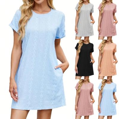 Women's Fashion Solid Color Round Neck Loose Short Sleeve Casual Dresses
